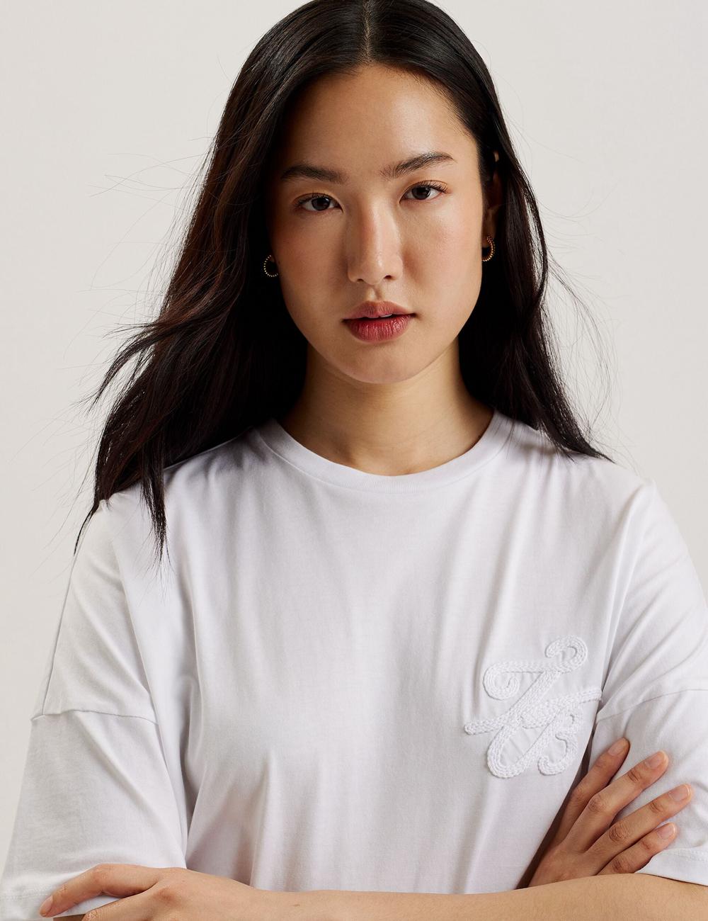 White Women Ted Baker MALORRY - Embroidered Logo Boxy Cotton T-Shirts | SA  LEN-435928