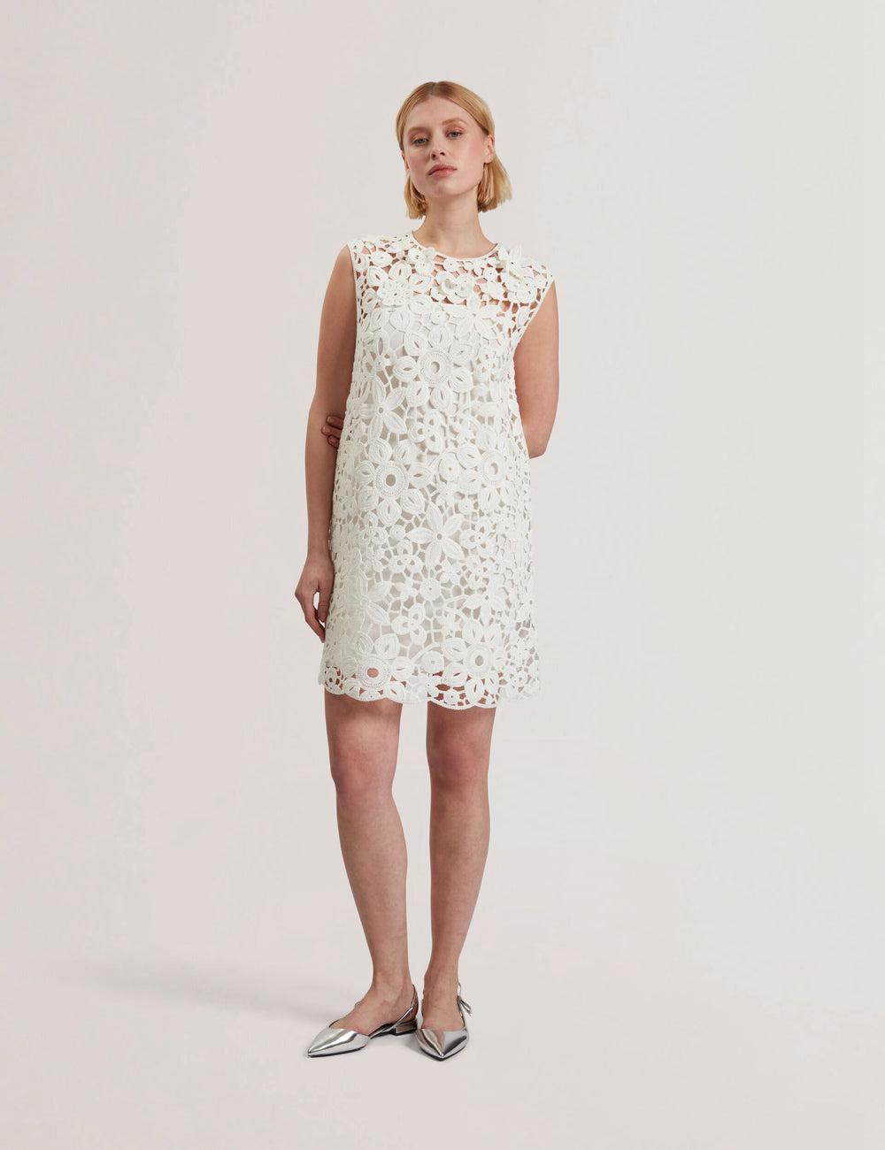 White Women Ted Baker MIIKKA - Crochet Sleeveless Shift Mini Dresses | SA  VCS-293754