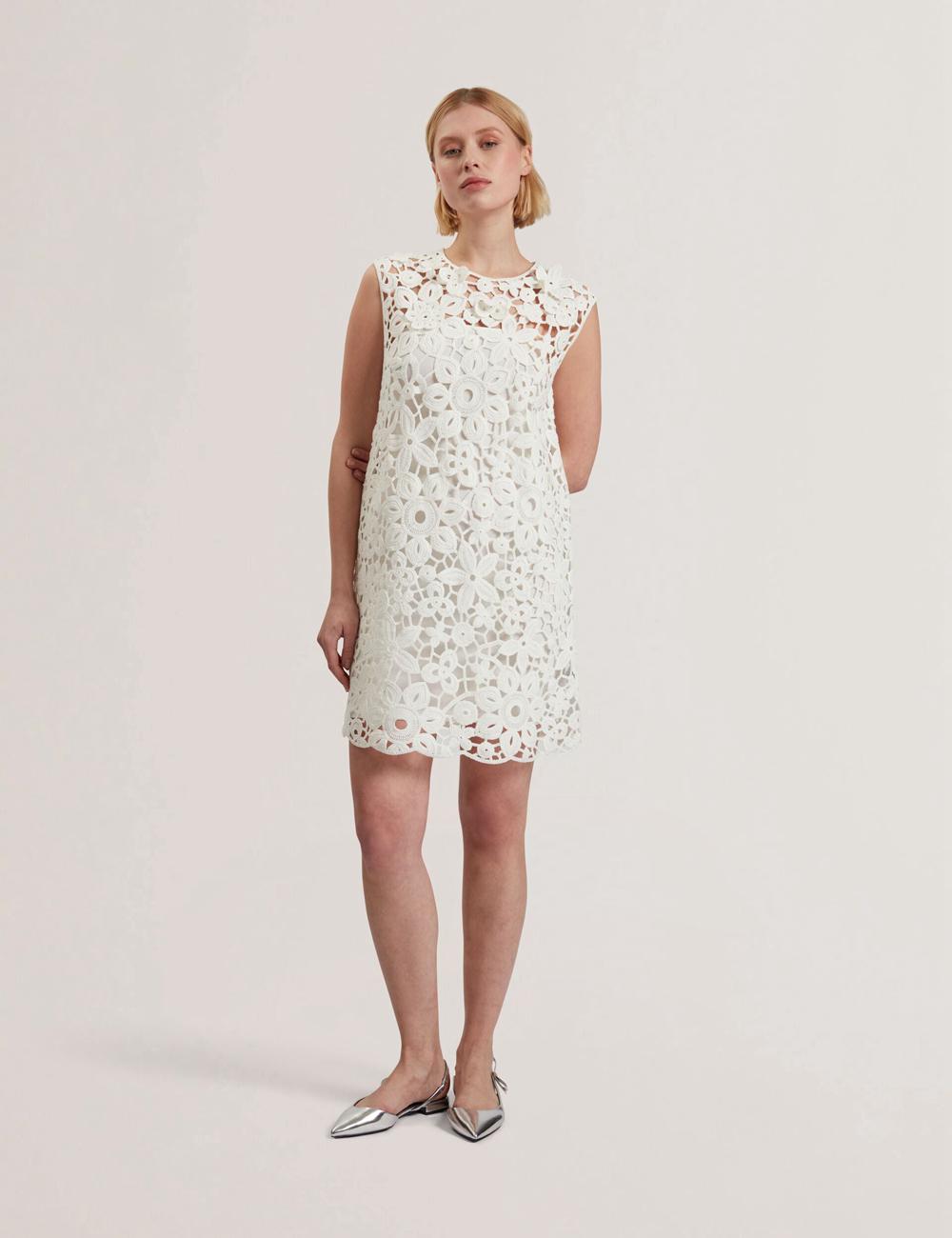 White Women Ted Baker MIIKKA - Crochet Sleeveless Shift Mini Dresses | SA  VCS-293754