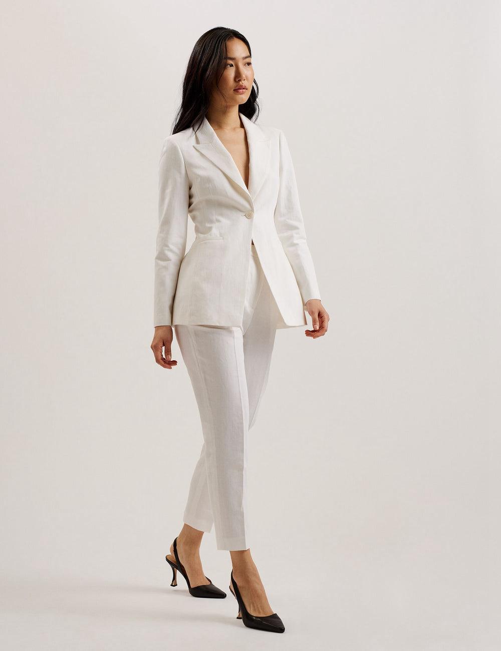 White Women Ted Baker MUSUBT - Linen Cotton High Waisted Tailored Trousers | SA  RGV-604278