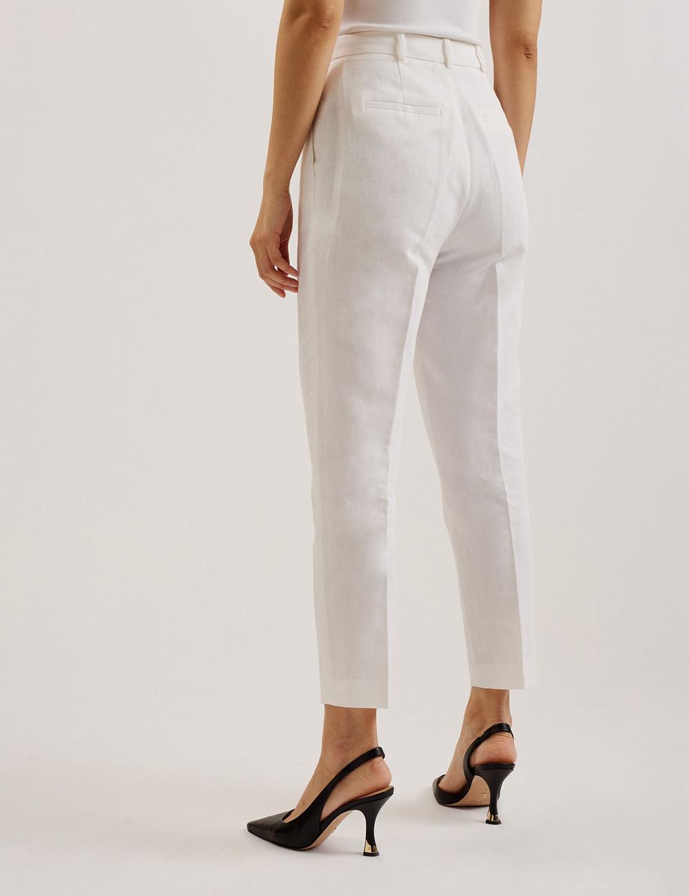 White Women Ted Baker MUSUBT - Linen Cotton High Waisted Tailored Trousers | SA  RGV-604278