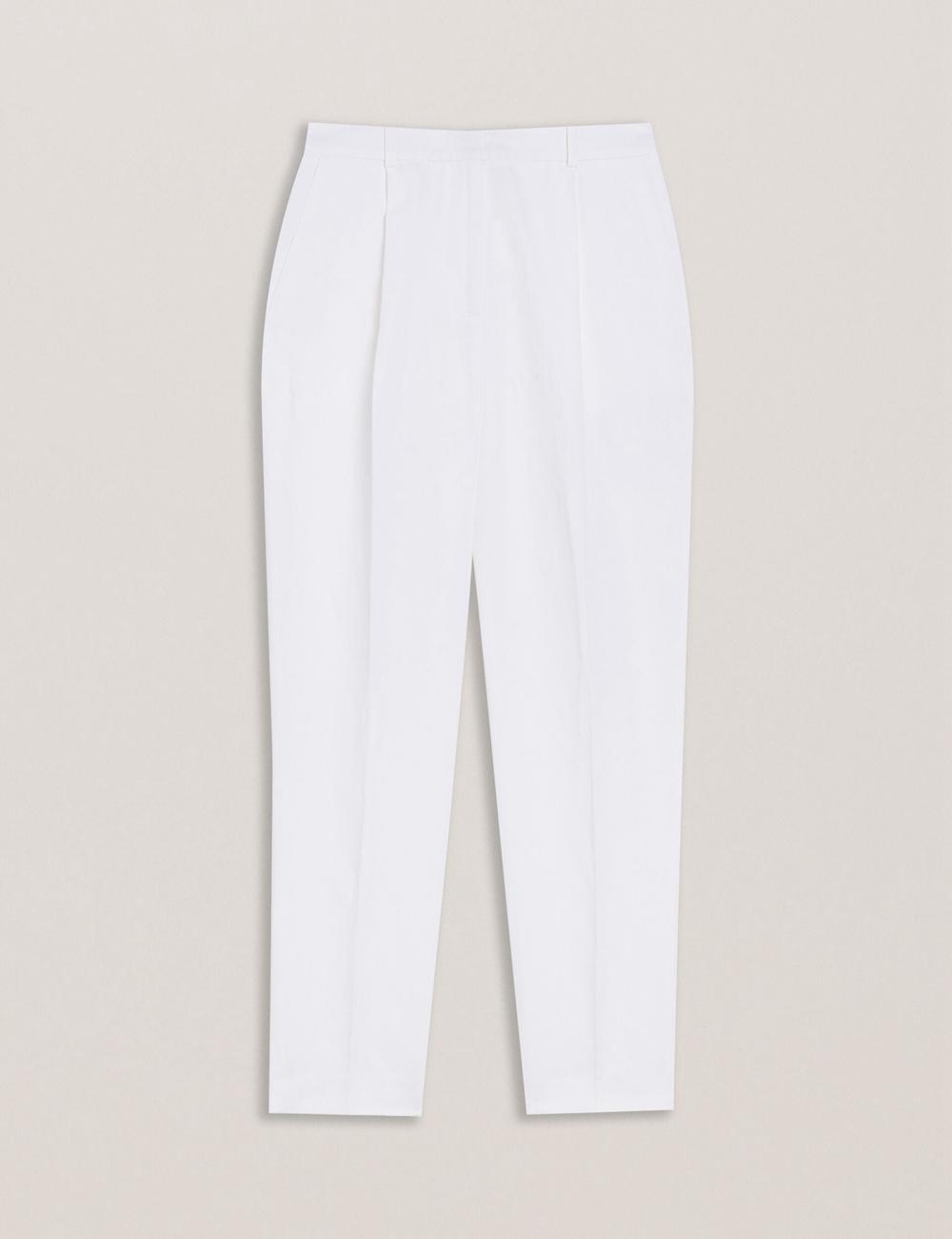 White Women Ted Baker MUSUBT - Linen Cotton High Waisted Tailored Trousers | SA  RGV-604278