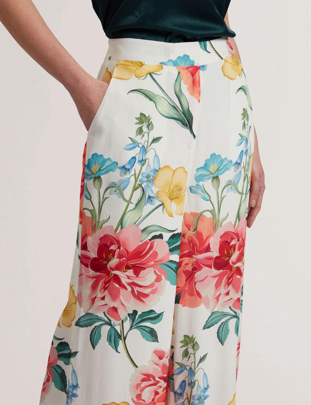 White Women Ted Baker NYMPHAT - Floral Print High Waisted Wide Leg Trousers | SA  QRH-403657