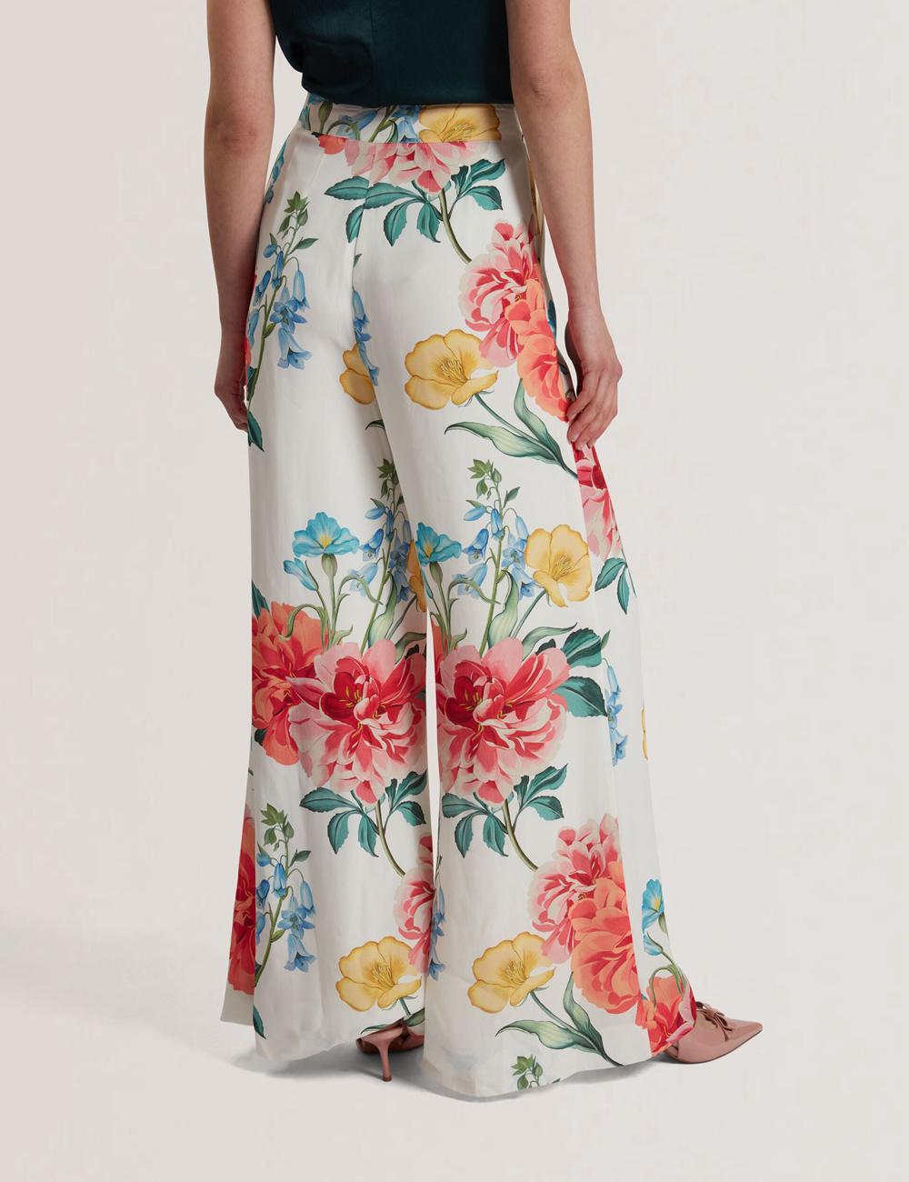 White Women Ted Baker NYMPHAT - Floral Print High Waisted Wide Leg Trousers | SA  QRH-403657
