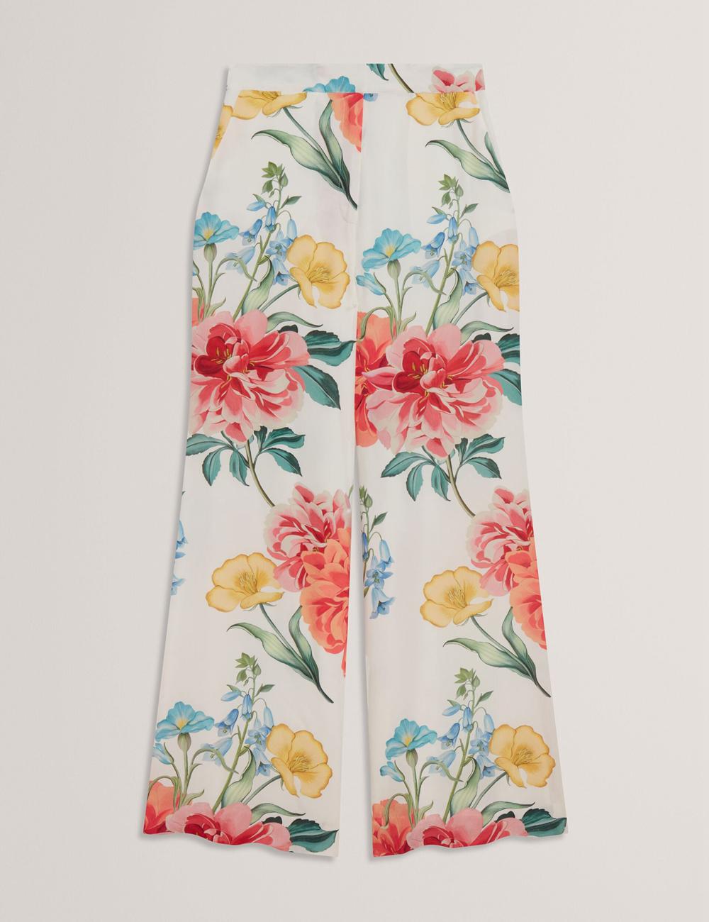 White Women Ted Baker NYMPHAT - Floral Print High Waisted Wide Leg Trousers | SA  QRH-403657