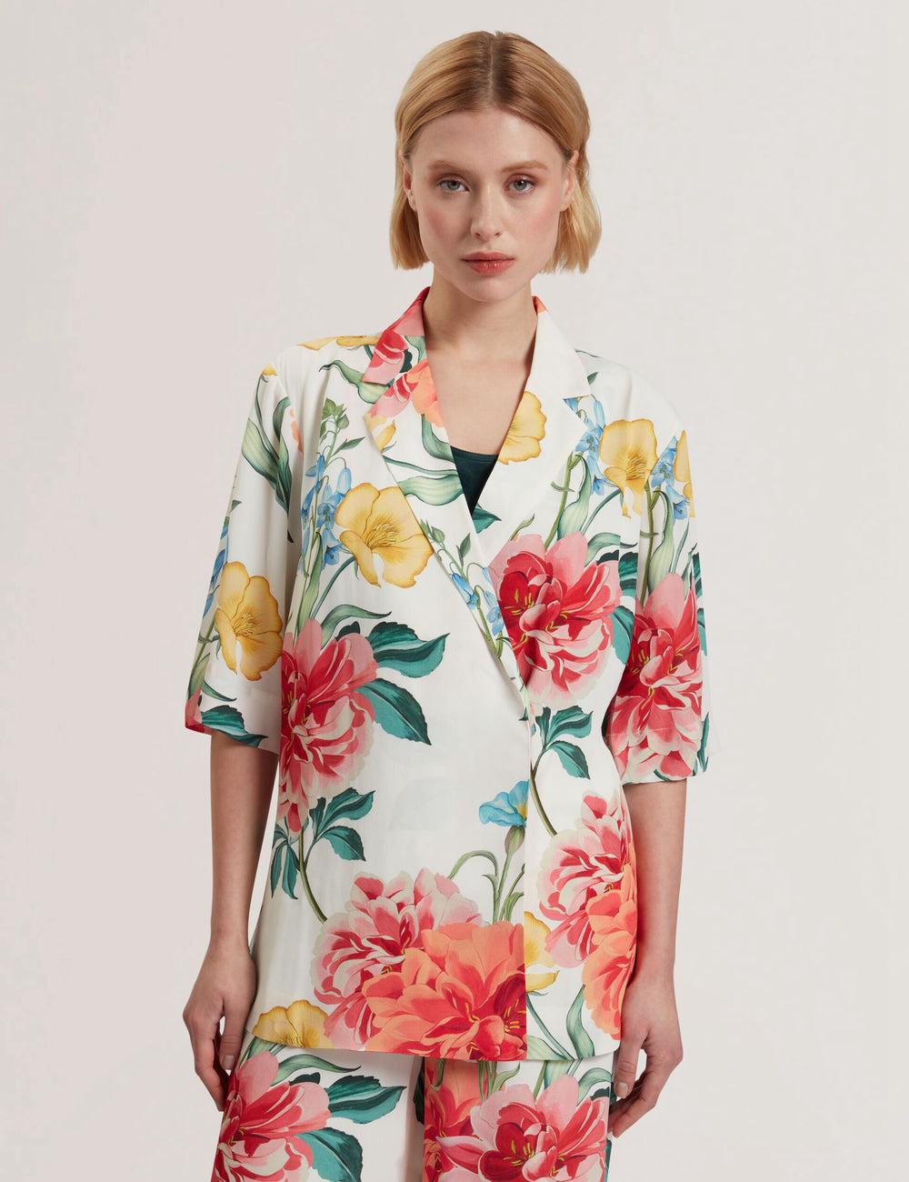 White Women Ted Baker NYMPHA - Floral Short Sleeve Oversized Blazers | SA  HEW-584602