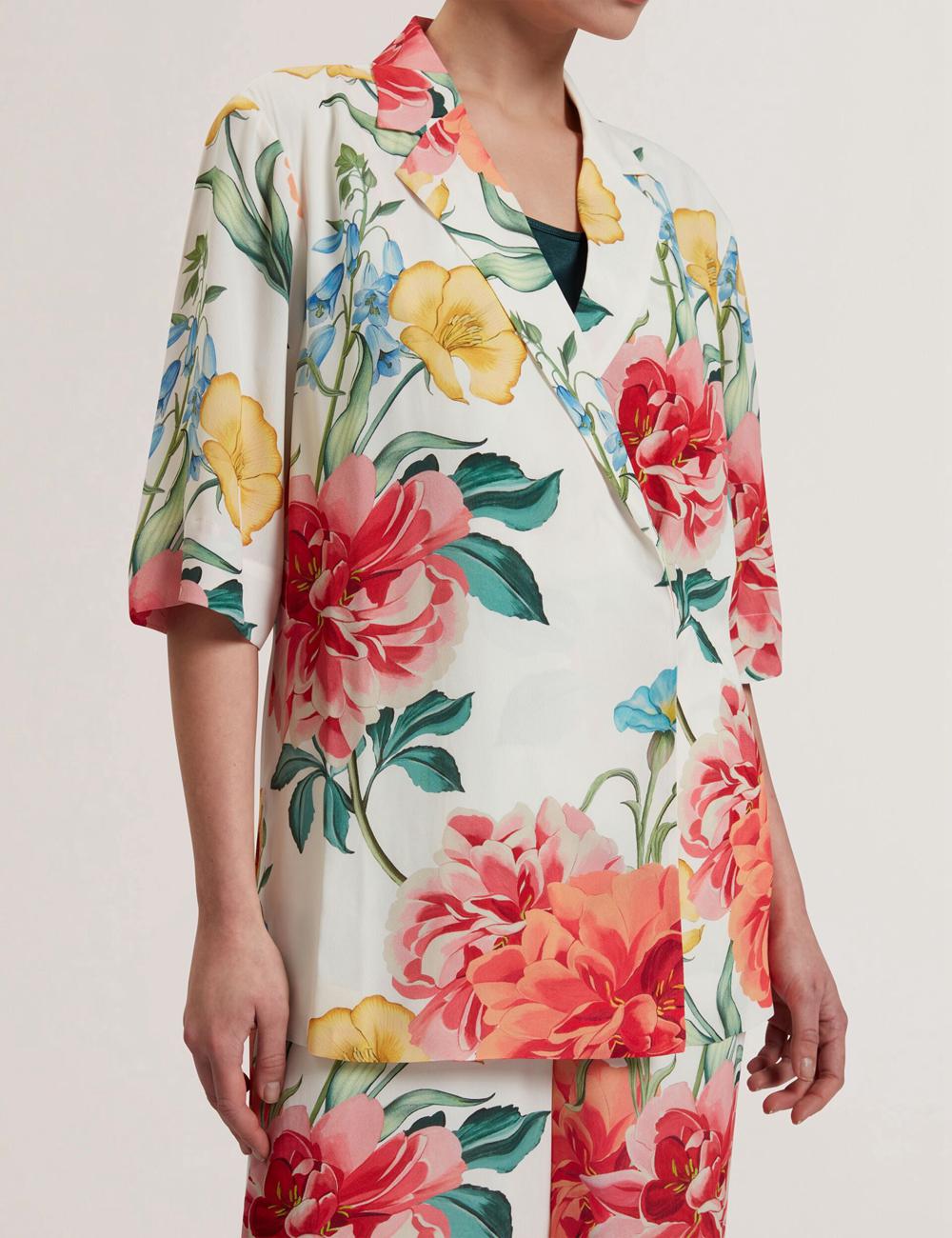 White Women Ted Baker NYMPHA - Floral Short Sleeve Oversized Blazers | SA  HEW-584602