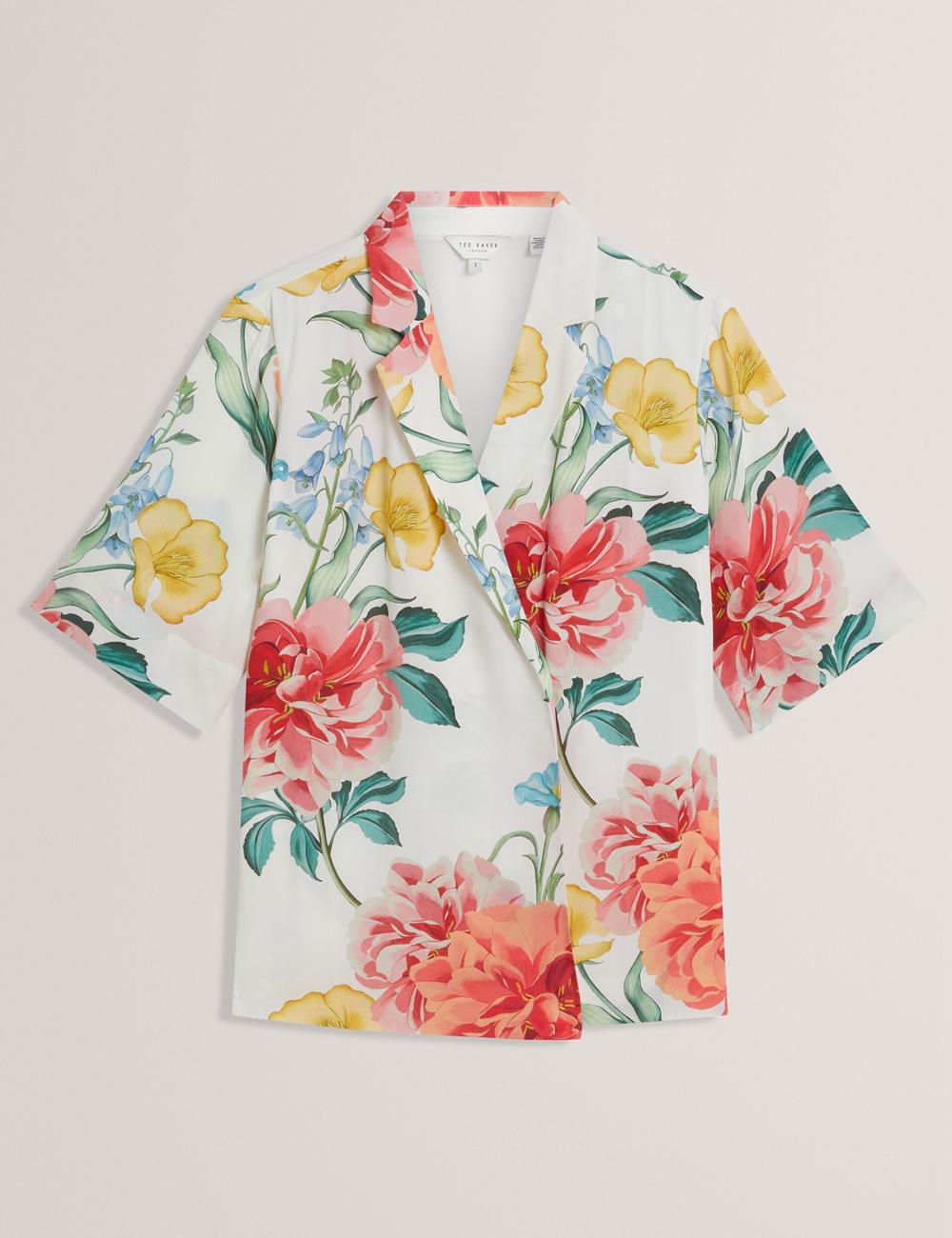 White Women Ted Baker NYMPHA - Floral Short Sleeve Oversized Blazers | SA  HEW-584602