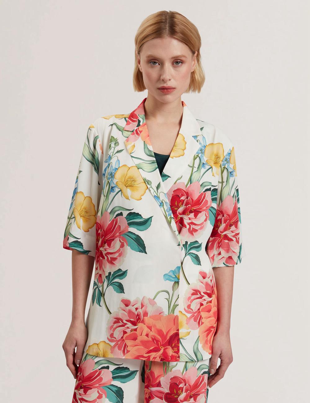 White Women Ted Baker NYMPHA - Floral Short Sleeve Oversized Blazers | SA  HEW-584602