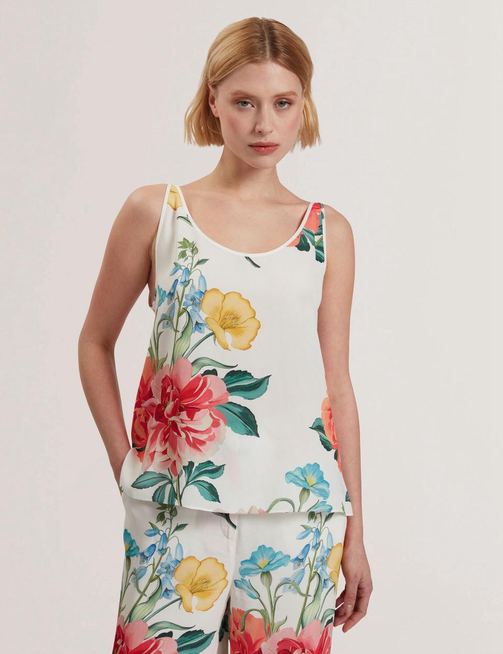 White Women Ted Baker PURRLA - Floral Print Scoop Neck Sleeveless Tops | SA  QHG-807493
