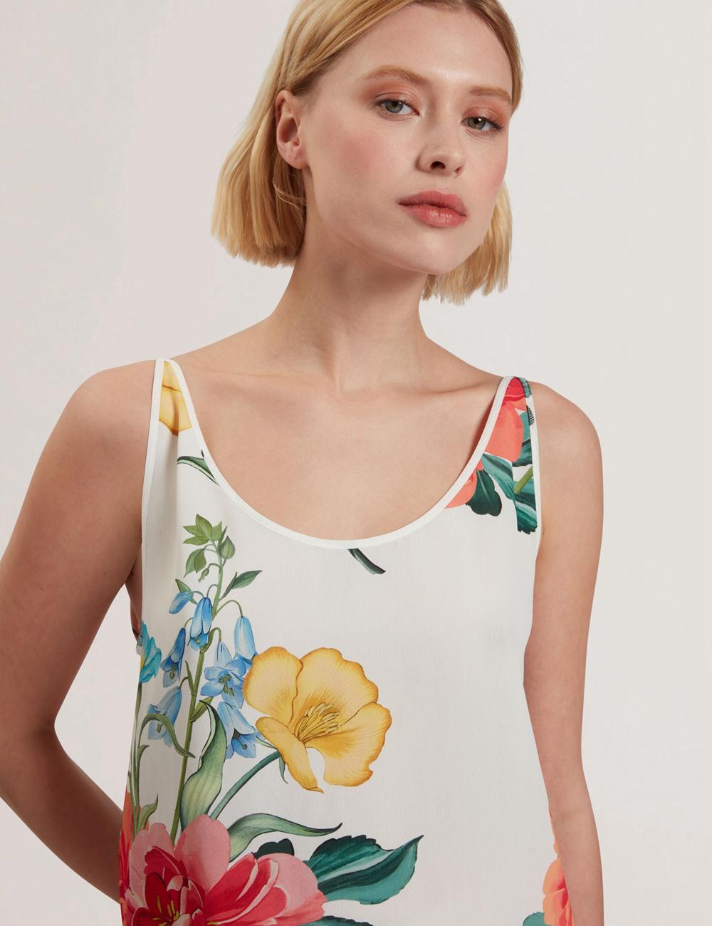 White Women Ted Baker PURRLA - Floral Print Scoop Neck Sleeveless Tops | SA  QHG-807493