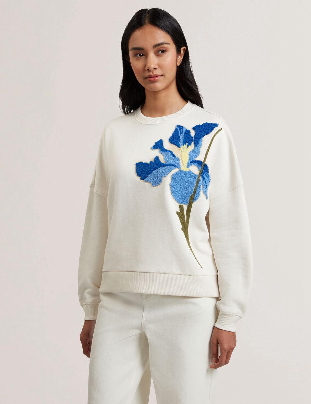White Women Ted Baker SANDERR - Tufted Floral Graphic Cotton Sweatshirts | SA  DFA-752431