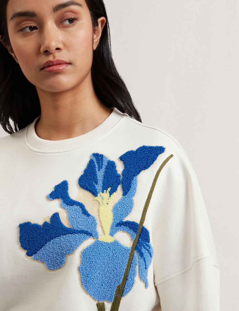White Women Ted Baker SANDERR - Tufted Floral Graphic Cotton Sweatshirts | SA  DFA-752431