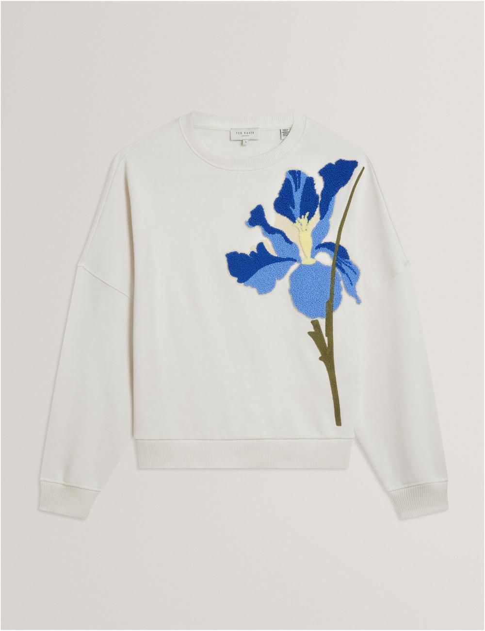 White Women Ted Baker SANDERR - Tufted Floral Graphic Cotton Sweatshirts | SA  DFA-752431