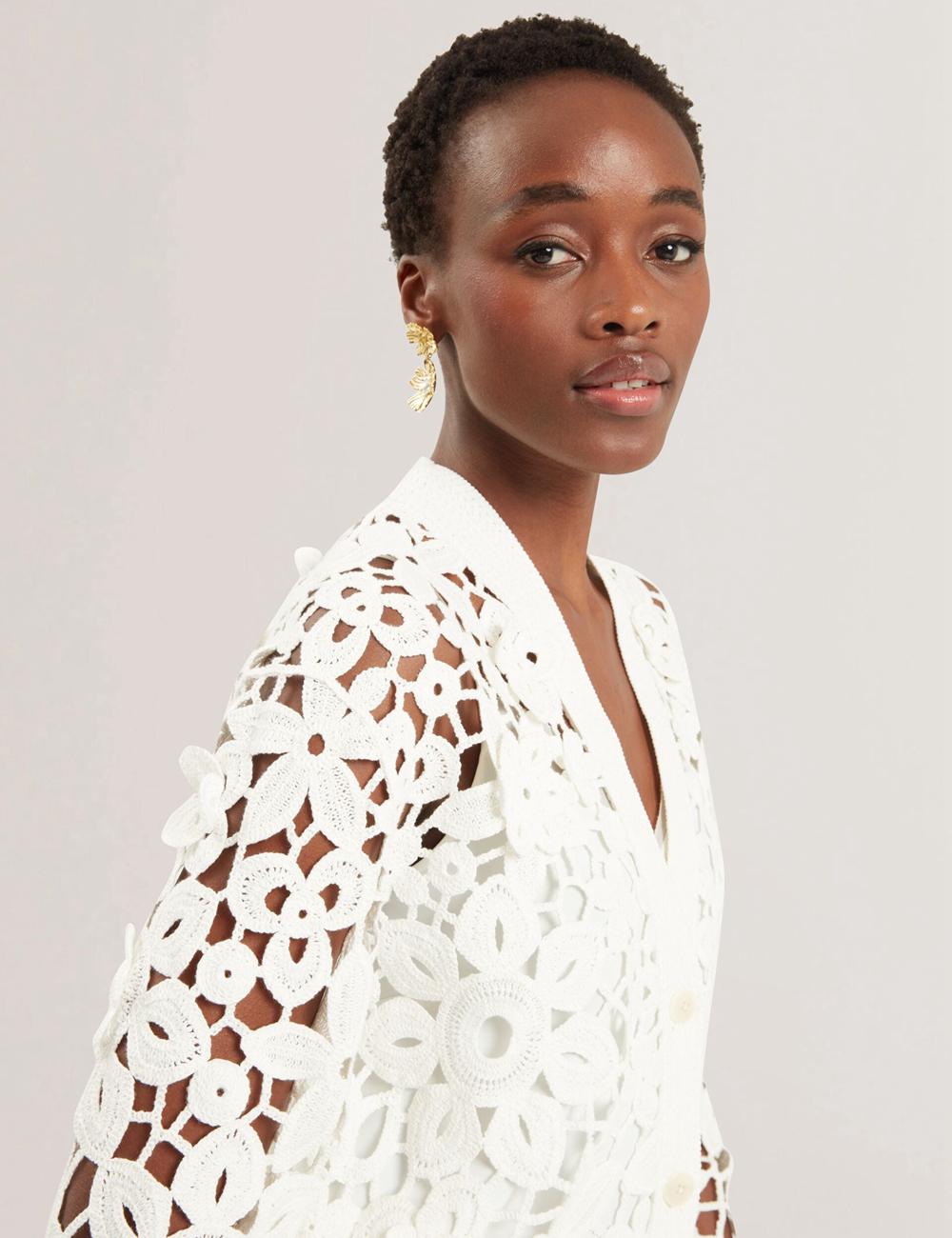 White Women Ted Baker TARLI - Crochet Open Knit Longline Cardigans | SA  MFZ-649287