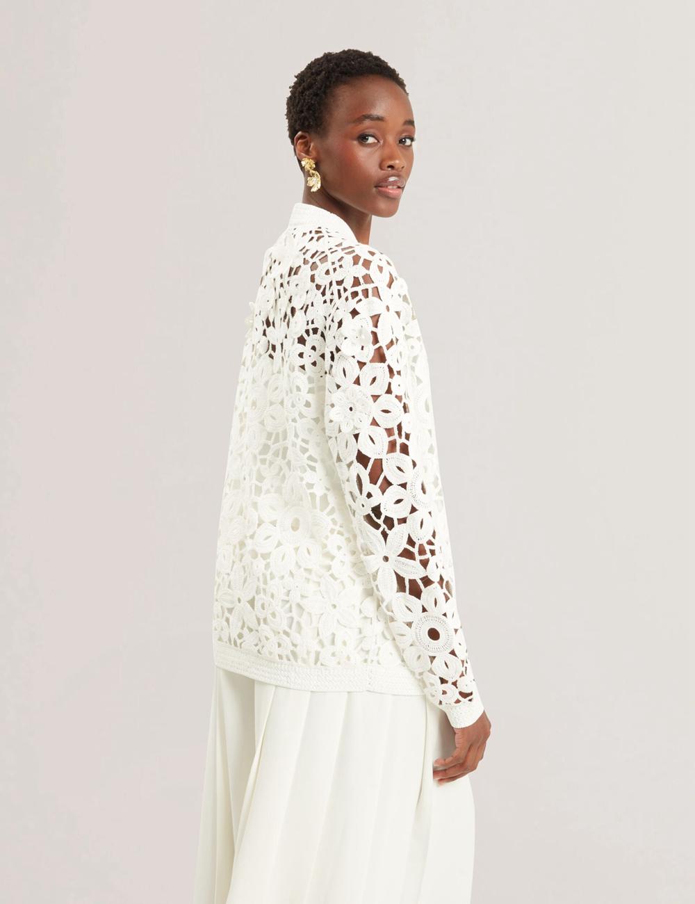 White Women Ted Baker TARLI - Crochet Open Knit Longline Cardigans | SA  MFZ-649287