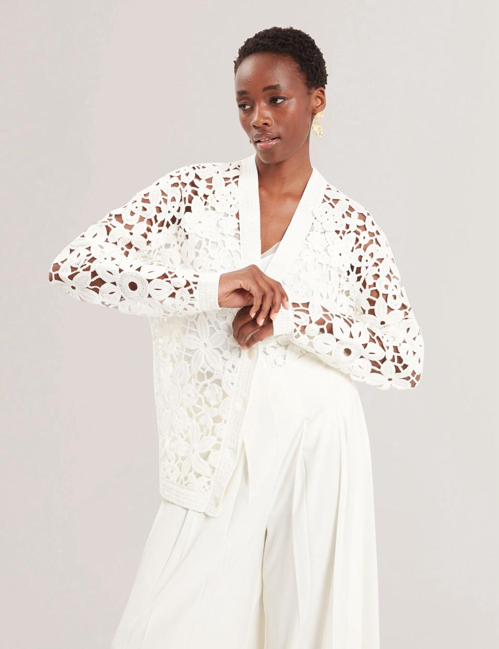 White Women Ted Baker TARLI - Crochet Open Knit Longline Cardigans | SA  MFZ-649287