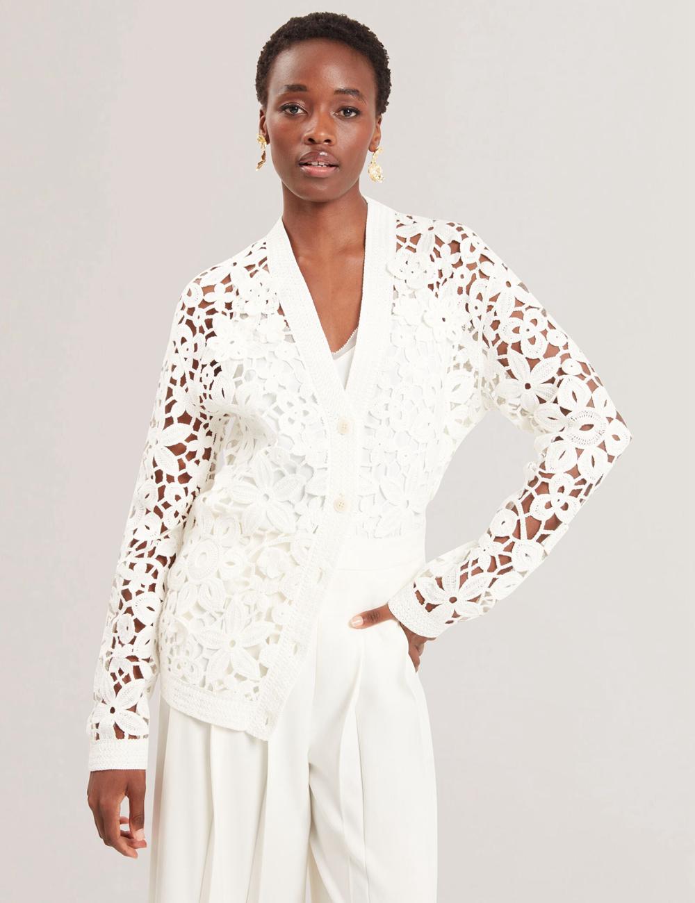White Women Ted Baker TARLI - Crochet Open Knit Longline Cardigans | SA  MFZ-649287