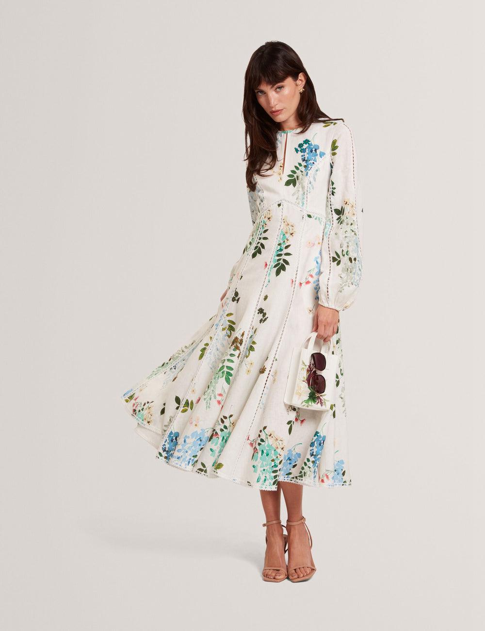 White Women Ted Baker UTALA - Floral Crochet Trim Linen Midi Dresses | SA  ZRA-520768