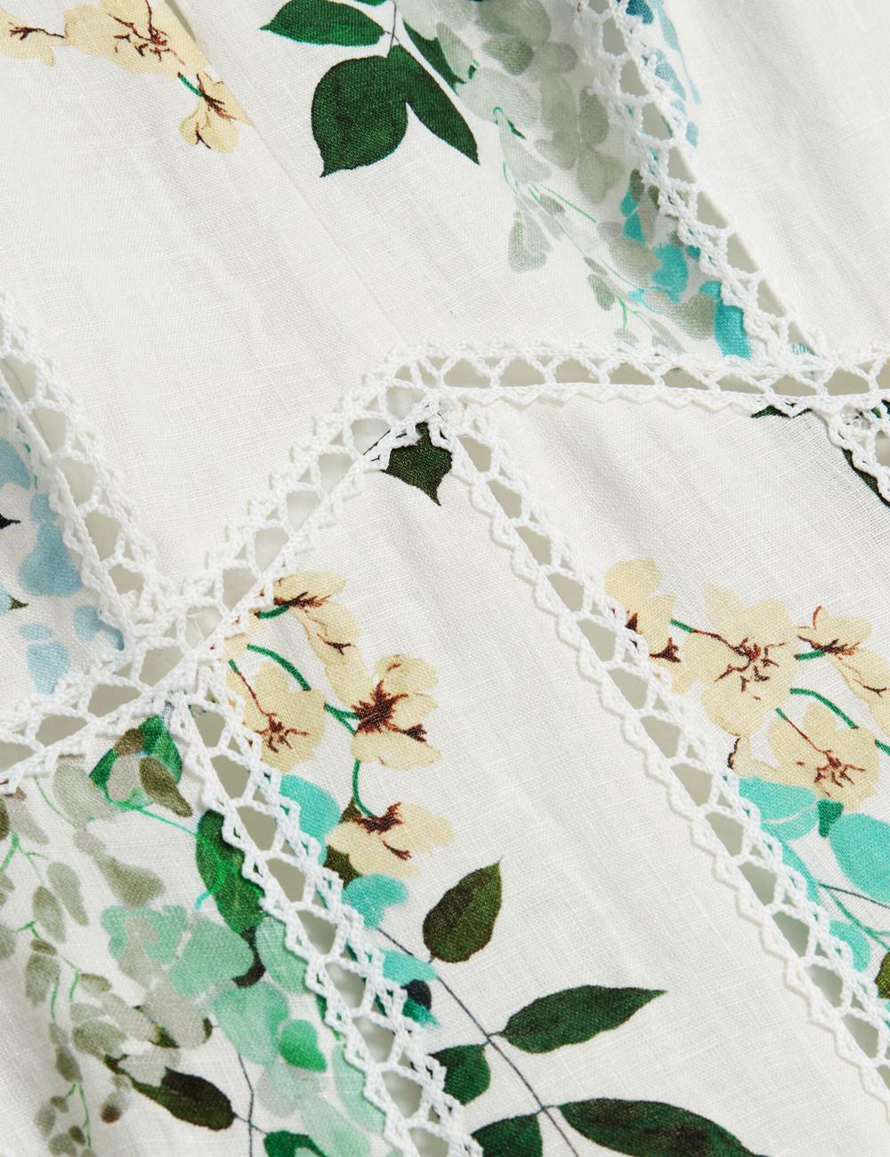 White Women Ted Baker UTALA - Floral Crochet Trim Linen Midi Dresses | SA  ZRA-520768