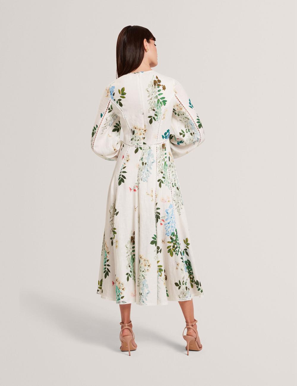 White Women Ted Baker UTALA - Floral Crochet Trim Linen Midi Dresses | SA  ZRA-520768